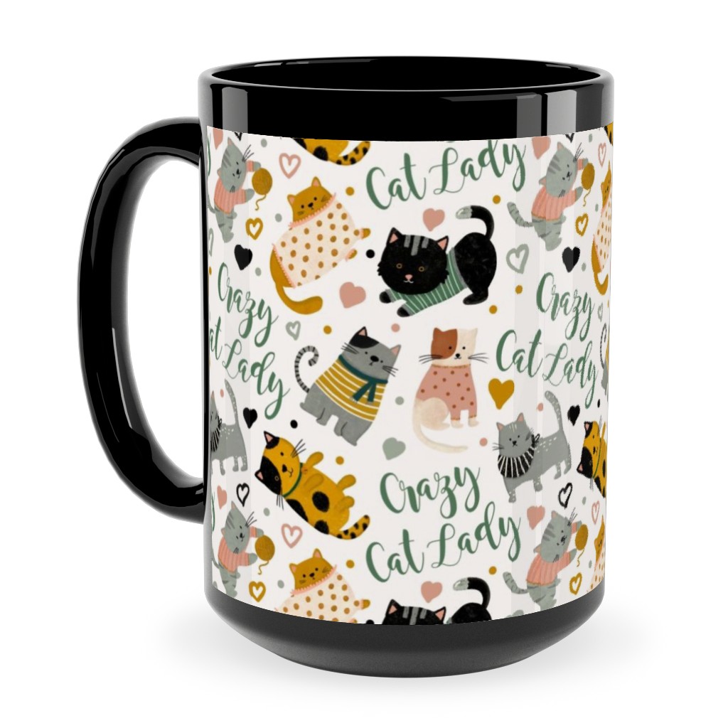 Crazy Cat Lady - Multicolor on Light Ceramic Mug, Black,  , 15oz, Multicolor