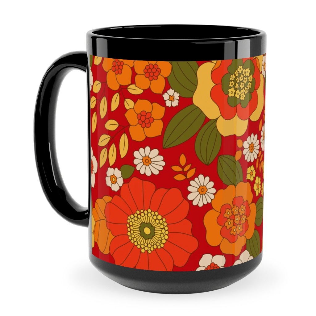 Vintage Flora - Red Ceramic Mug, Black, , 15oz, Orange, Orange