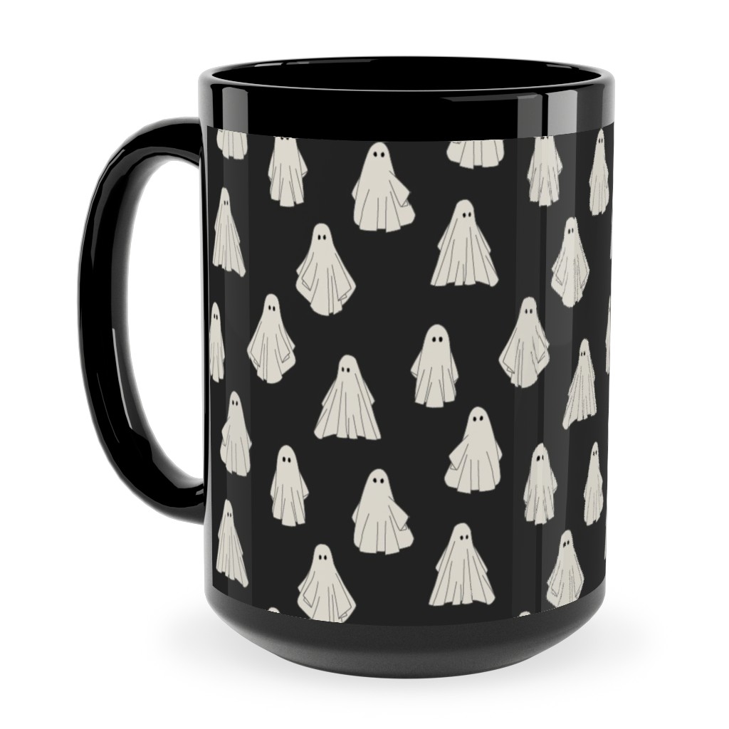 Spooky Halloween Vintage Ghosts - White on Black Ceramic Mug, Black, , 15oz, Black, Black