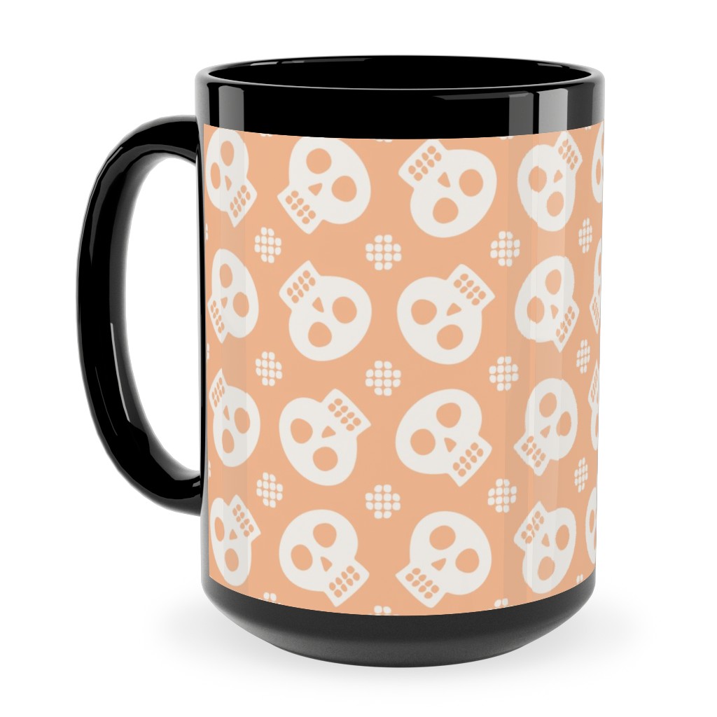 Halloween Skulls Ceramic Mug, Black, , 15oz, Orange, Beige
