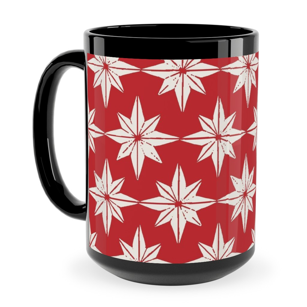 Christmas Star Tiles Ceramic Mug, Black, , 15oz, Red, Cherry