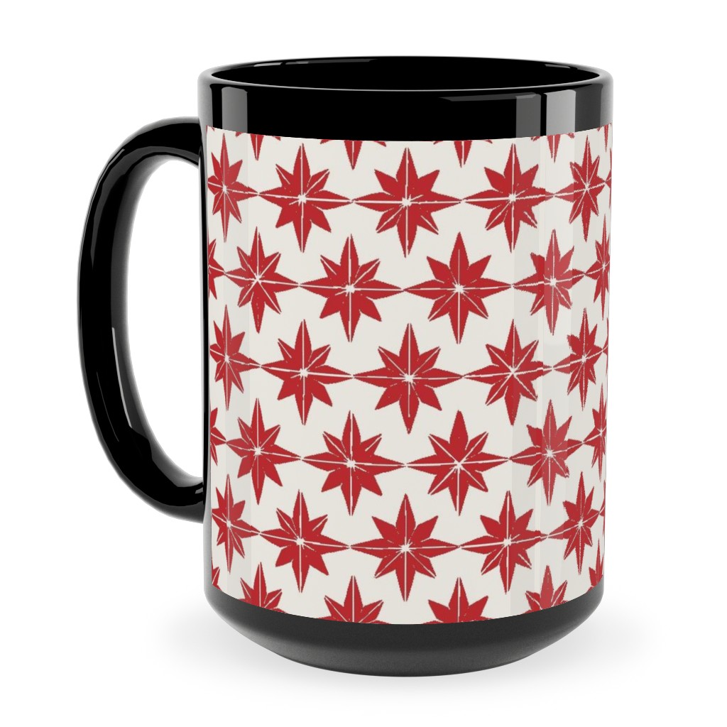 Christmas Star Tiles - Red on White Ceramic Mug, Black, , 15oz, Red, Red