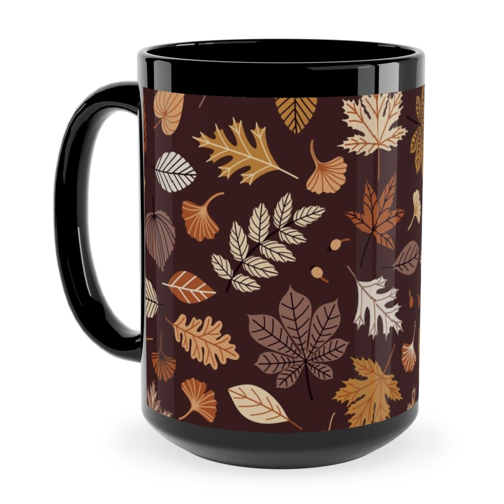 Falling Leaves - Brown Ceramic Mug, Black, , 15oz, Brown, Brown