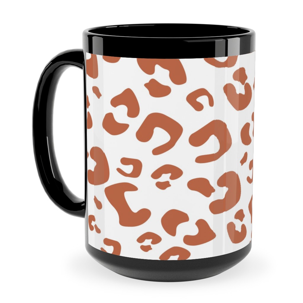 Leopard Print - Terracotta Ceramic Mug, Black,  , 15oz, Brown