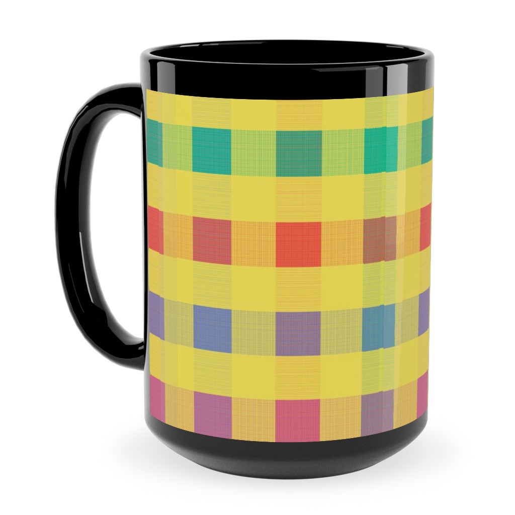 Picnic Plaid Ceramic Mug, Black,  , 15oz, Multicolor