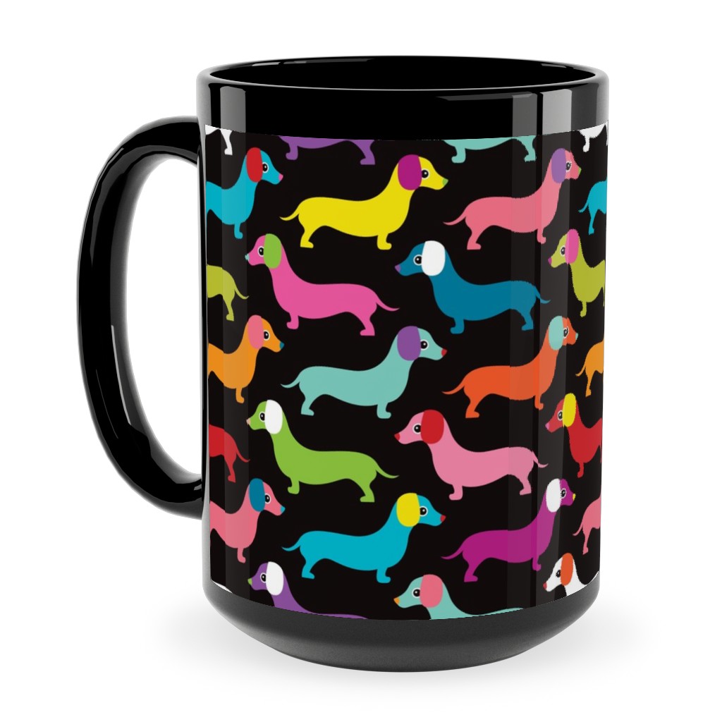 Retro Dachshund Dogs Ceramic Mug, Black,  , 15oz, Multicolor