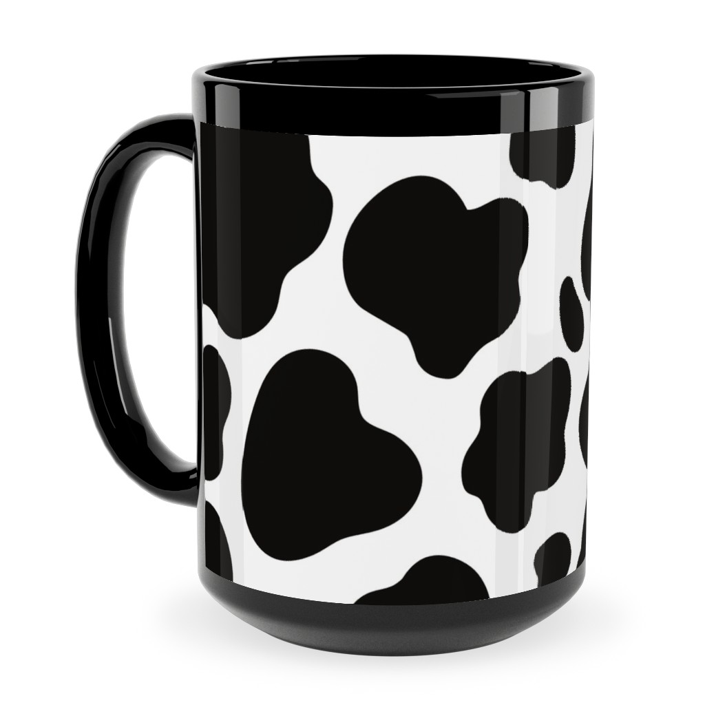 Cow Spots Pattern - Black on White Ceramic Mug, Black, , 15oz, Black, Black