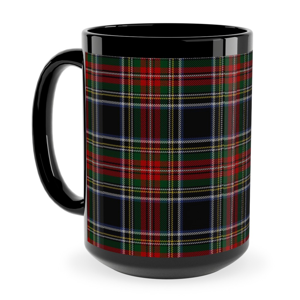 Black Stewart Tartan - Red Ceramic Mug, Black, , 15oz, Black, Black