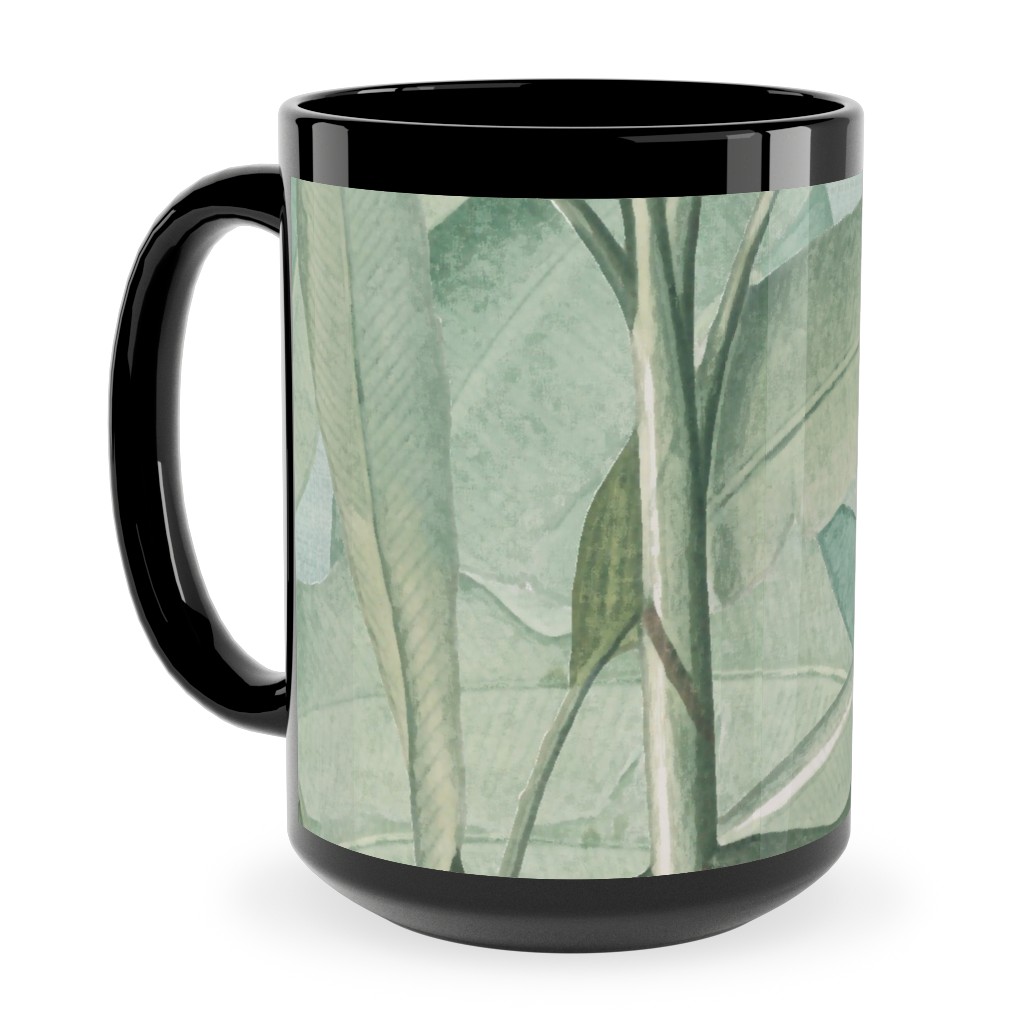 Lush Tropical Leaves Ceramic Mug, Black,  , 15oz, Green