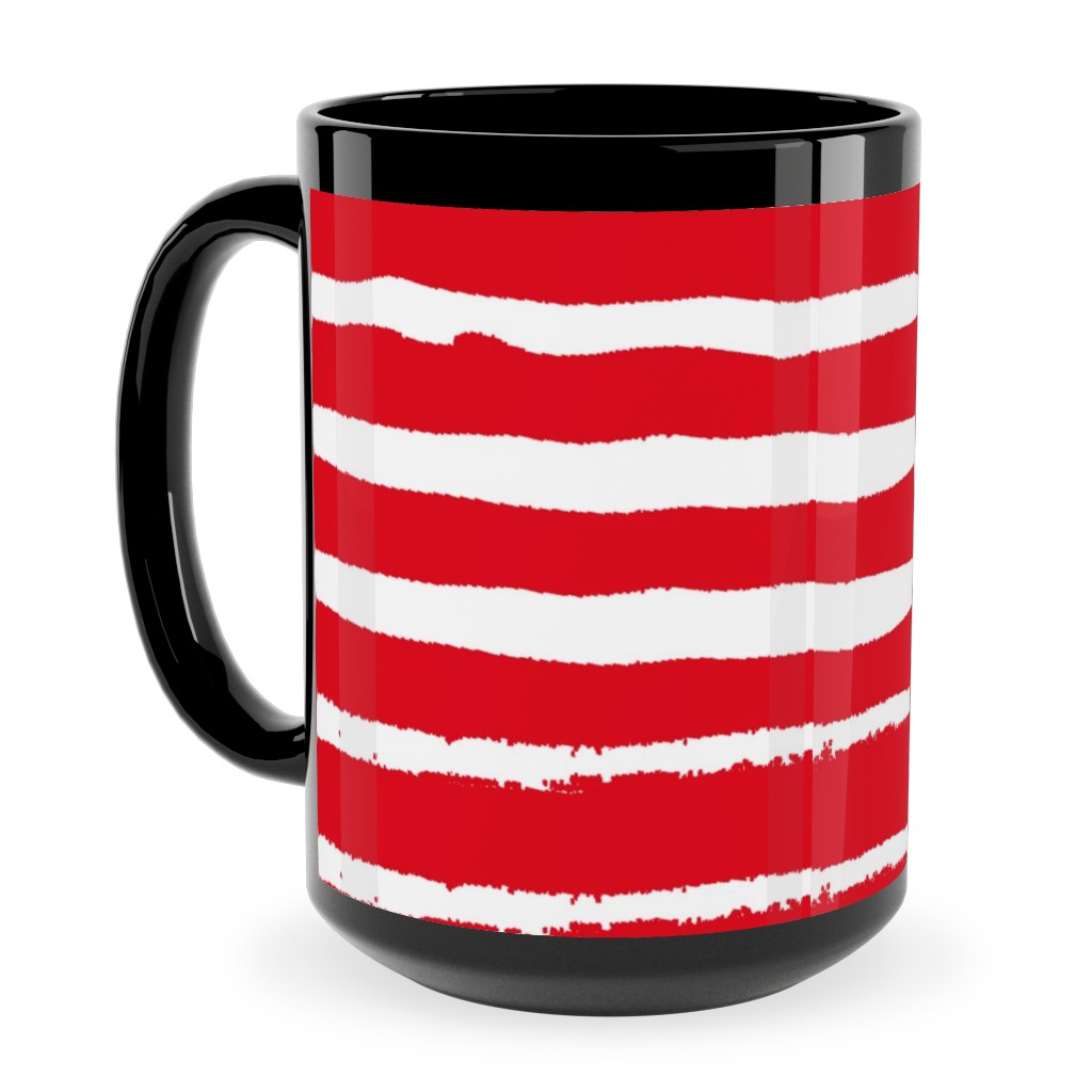 Painted Stripes - Red Ceramic Mug, Black,  , 15oz, Red