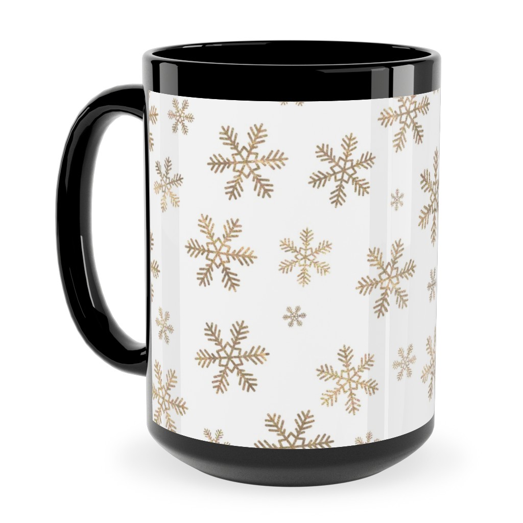 Holiday Snowflakes - Gold Ceramic Mug, Black, , 15oz, Yellow