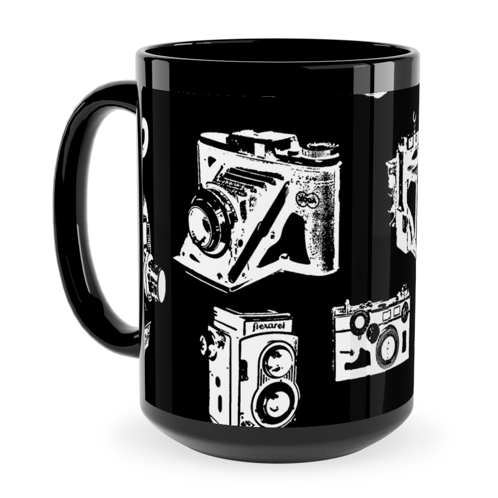 Retro Cameras Ceramic Mug, Black,  , 15oz, Black