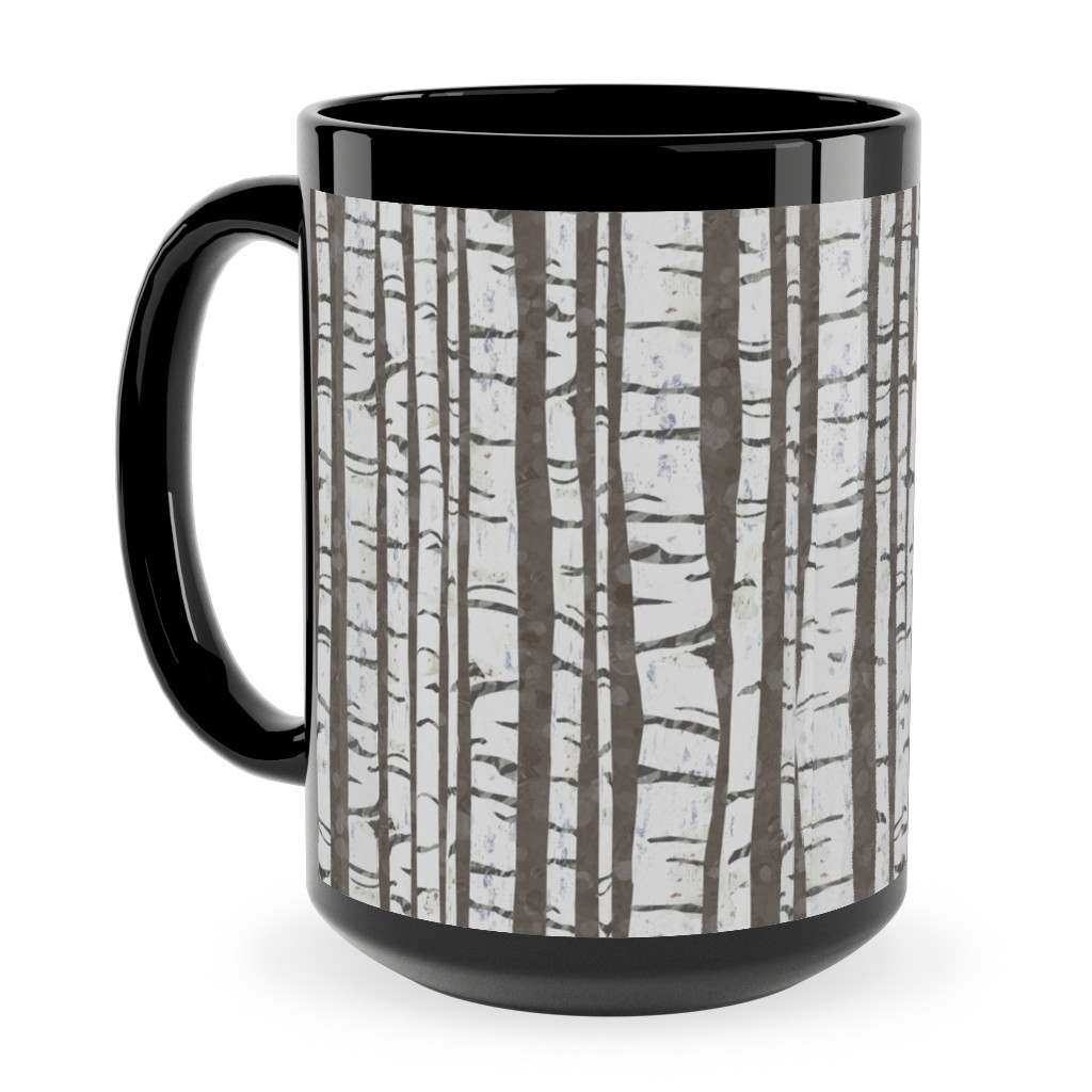 Birch Trees - White on Brown Ceramic Mug, Black,  , 15oz, Gray