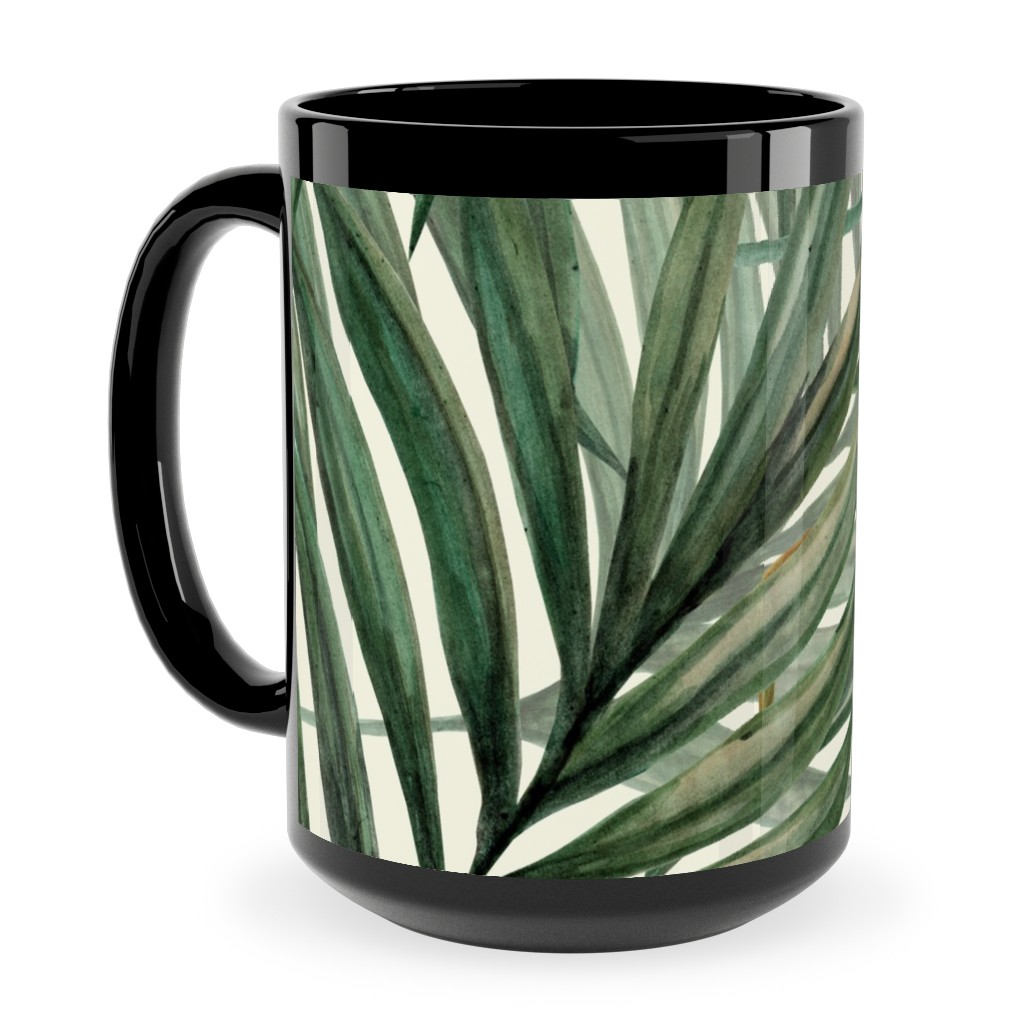 Palm Leaves King Pineapple Ceramic Mug, Black,  , 15oz, Green