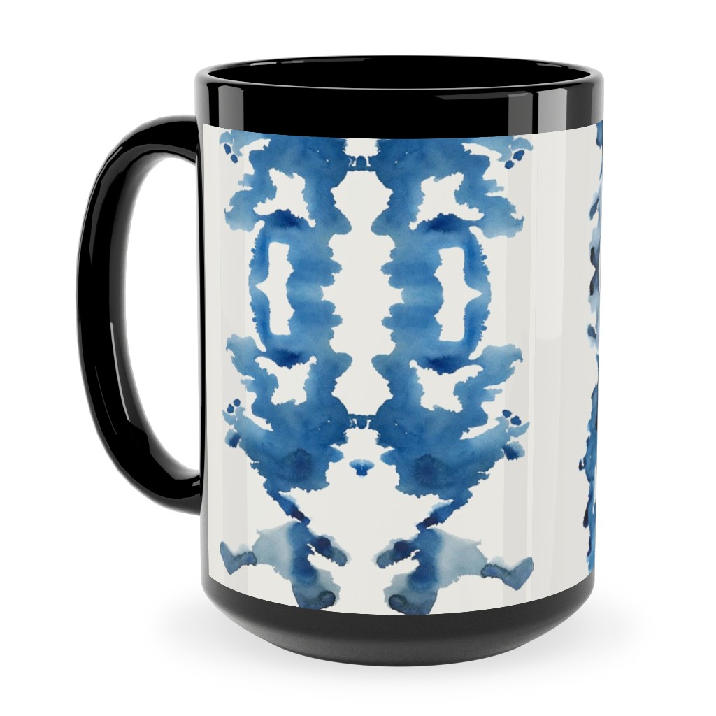 Small Rorschach Stripe - Indigo Blues Ceramic Mug, Black,  , 15oz, Blue