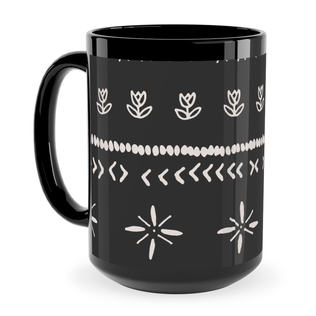 Boho Print Ceramic Mug, Black, , 15oz, Black, Silhouette