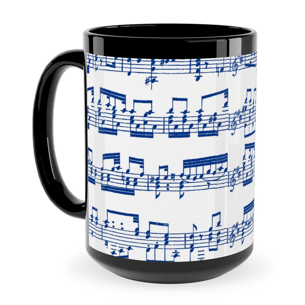 Sheet Music Ceramic Mug, Black,  , 15oz, Blue