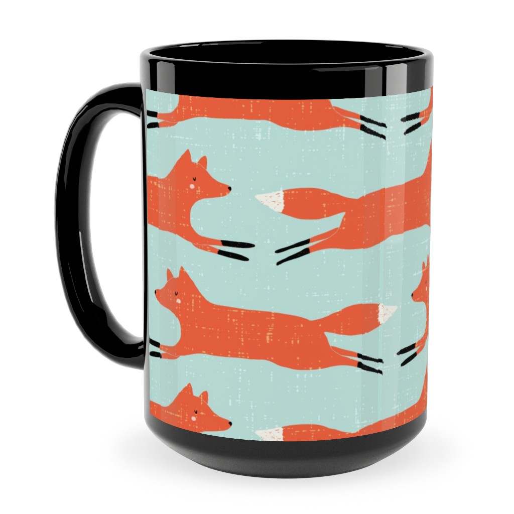 Little Orange Fox - Orange and Green Ceramic Mug, Black,  , 15oz, Orange