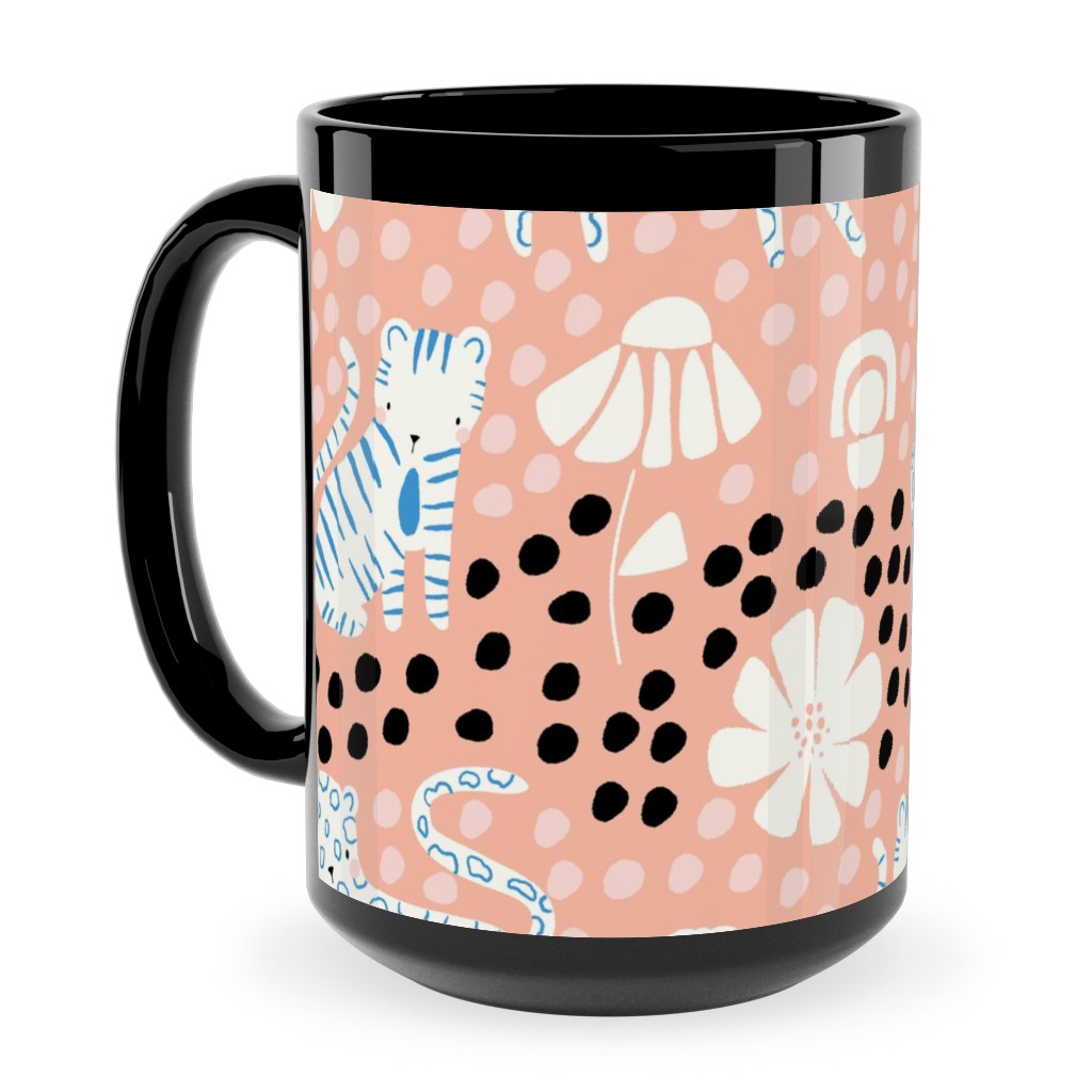Jungle Cats - Pink Ceramic Mug, Black,  , 15oz, Pink