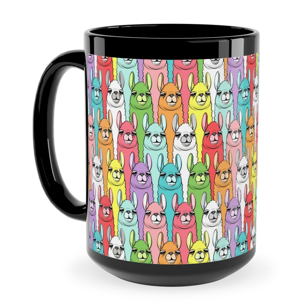 Rainbow Llamas - Multi Ceramic Mug, Black,  , 15oz, Multicolor