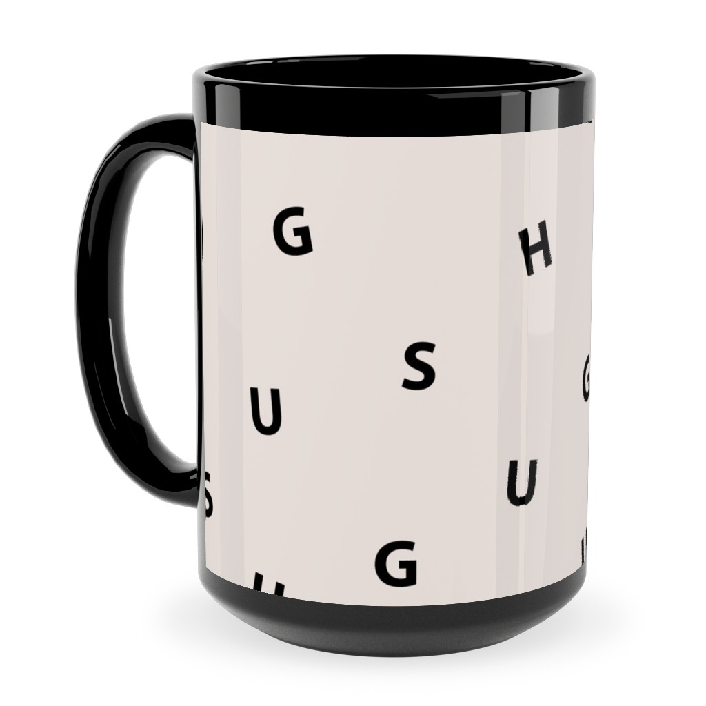 Sweet Hugs Typography - Pale Nude Ceramic Mug, Black,  , 15oz, Beige