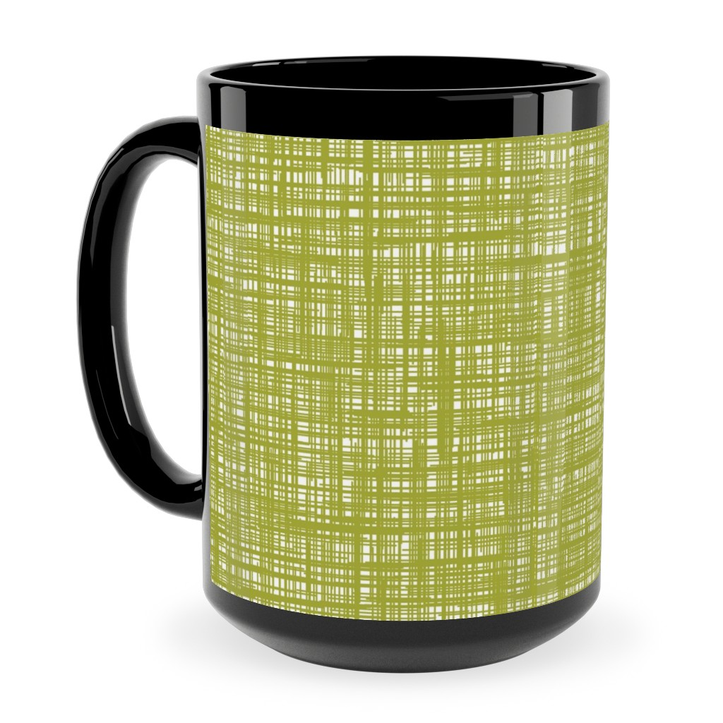 Linen Hatch Texture - Green Ceramic Mug, Black, , 15oz, Green, Classic Green