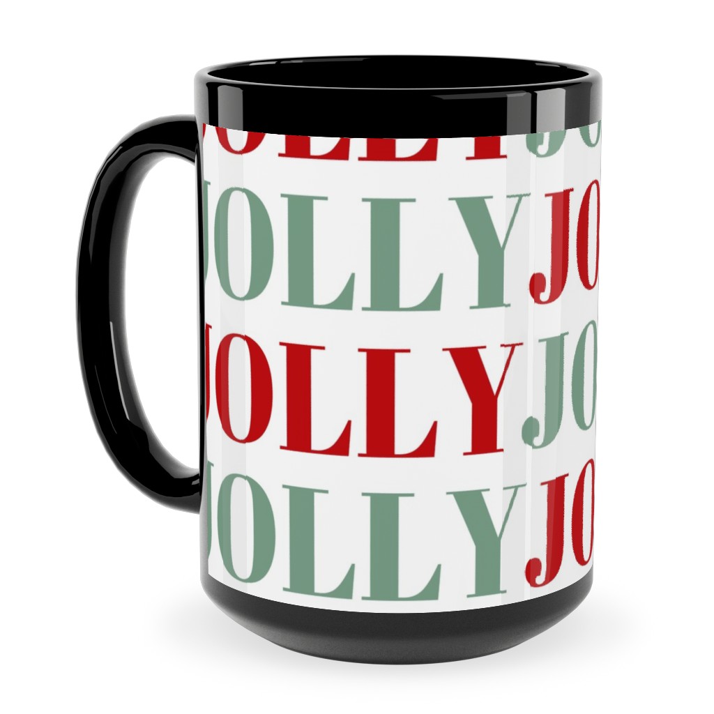 Jolly Print - Red and Green Ceramic Mug, Black, , 15oz, Red, Red