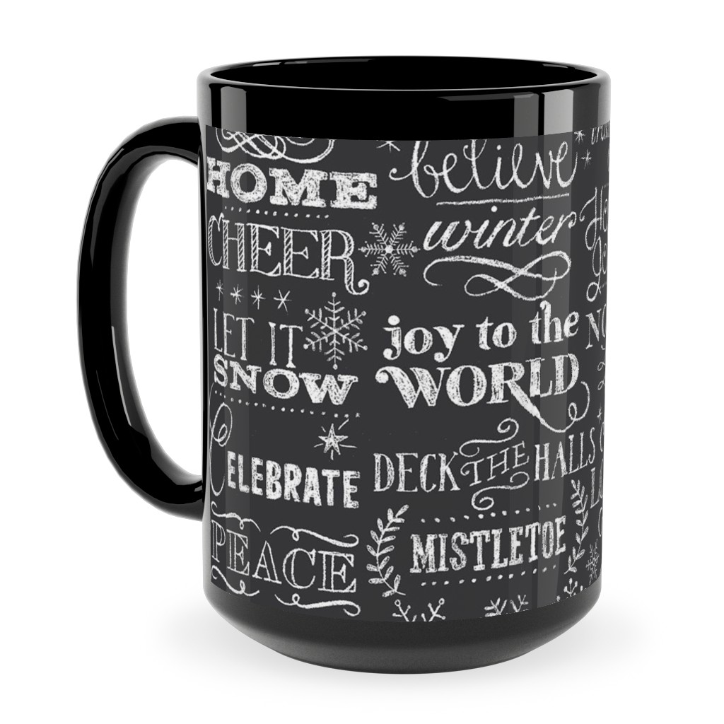 Christmas Sayings in Chalk Ceramic Mug, Black, , 15oz, Gray, Gray