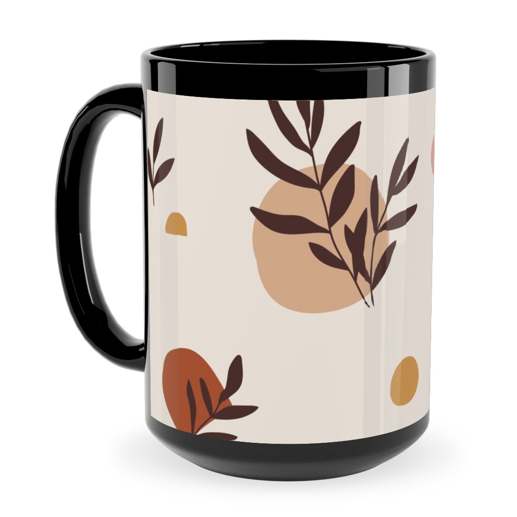 Abstraction and Tropical Leaves - Light Ceramic Mug, Black, , 15oz, Beige, Pearl