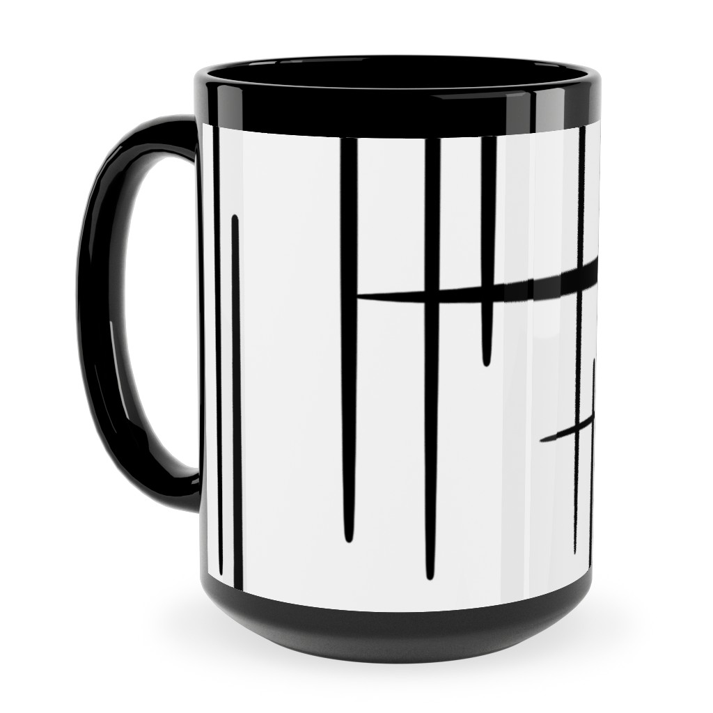 Abstract Line Pattern Ceramic Mug, Black,  , 15oz, White