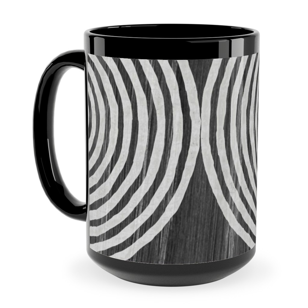 Boho Tribal Woodcut Geometric Shapes Ceramic Mug, Black, , 15oz, Black, Coal