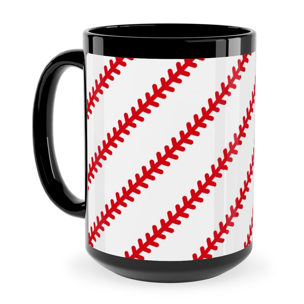 Baseball Stitch - Baseball - White Ceramic Mug, Black, , 15oz, Red, Red