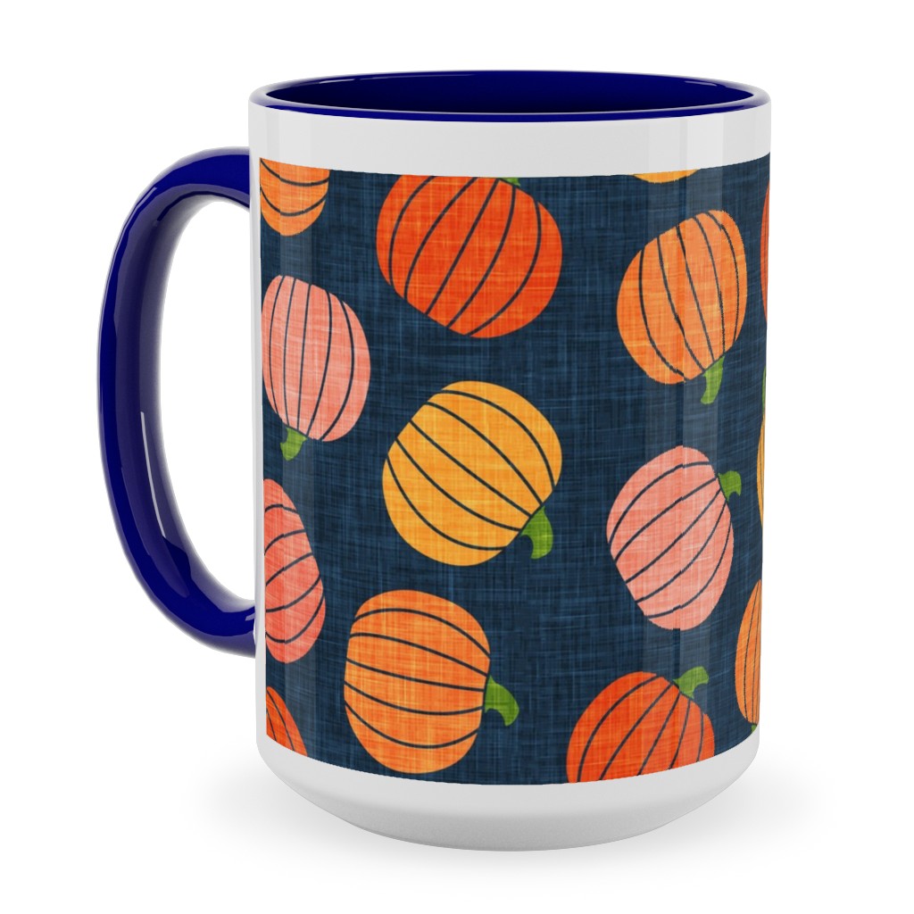 Pumpkin Toss - Orange on Blue Ceramic Mug, Blue, , 15oz, Orange, Orange