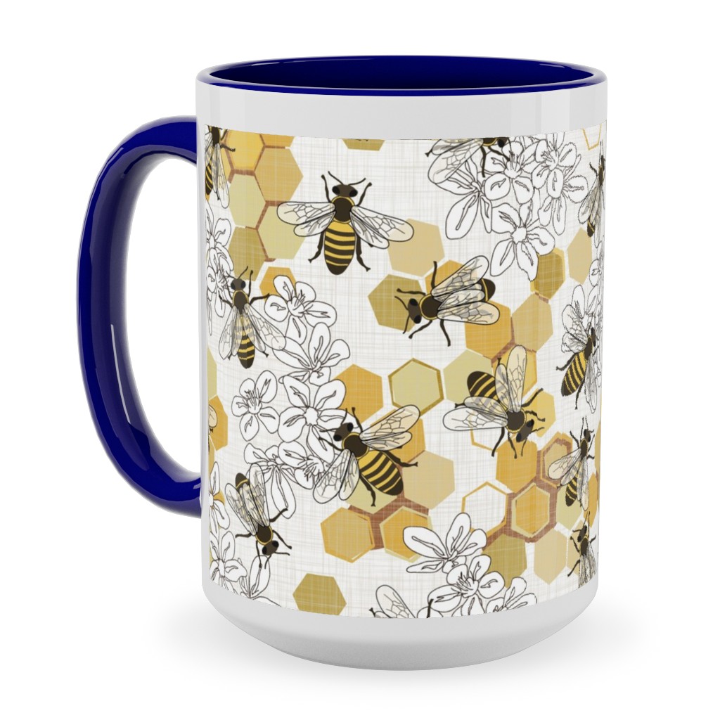Save the Honey Bees - Yellow Ceramic Mug, Blue, , 15oz, Yellow, Classic Yellow