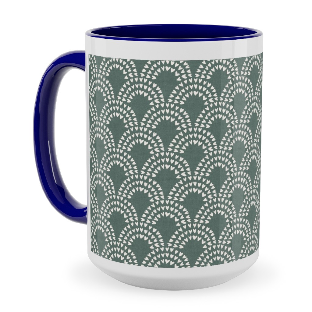 Scalloped Heart Rainbows - Pine Green Ceramic Mug, Blue, , 15oz, Green, Classic Green