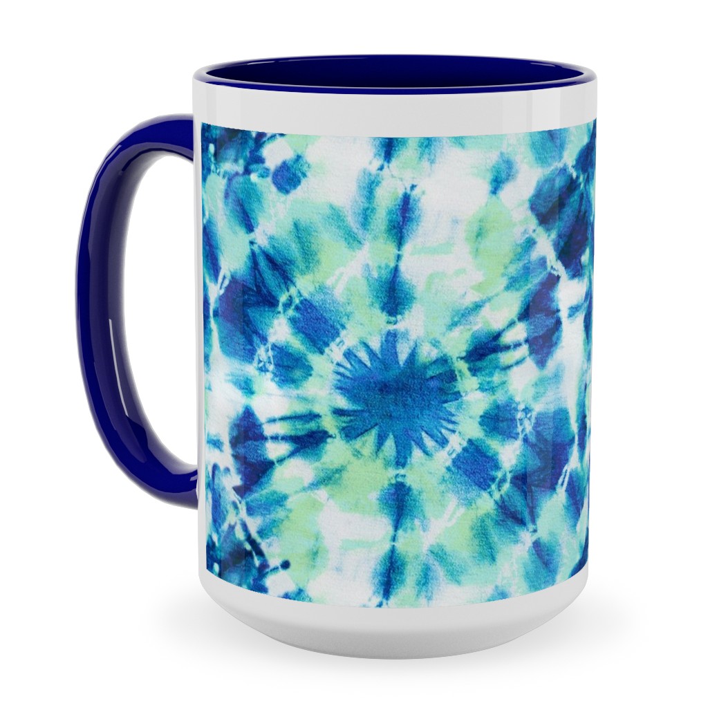 Ink Splat Indigo and Green Tie Dye Ceramic Mug, Blue,  , 15oz, Blue