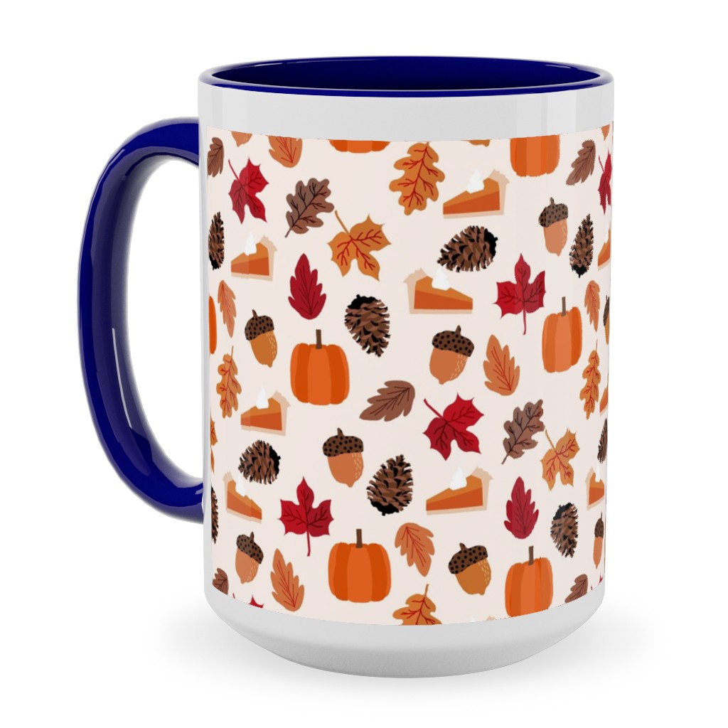 Autumn Leaves and Pumpkin Pie - Multi Ceramic Mug, Blue, , 15oz, Multicolor