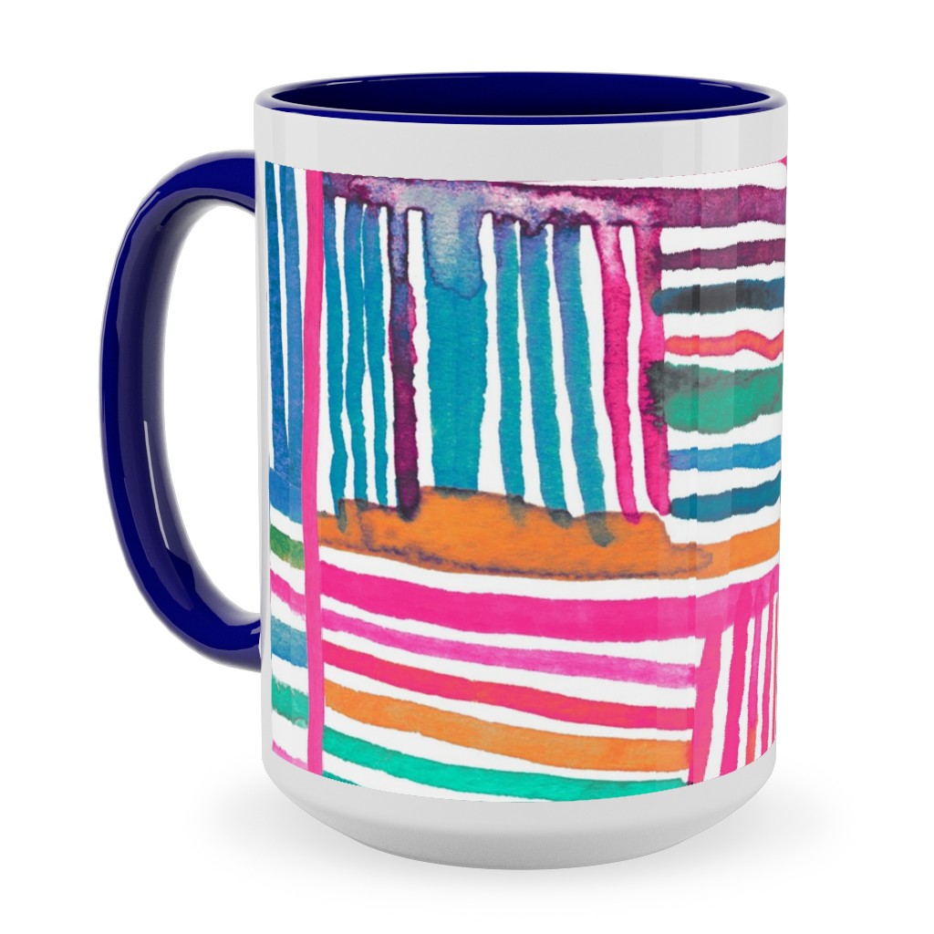 Linear Meditation Ceramic Mug, Blue, , 15oz, Multicolor, Hot Pink
