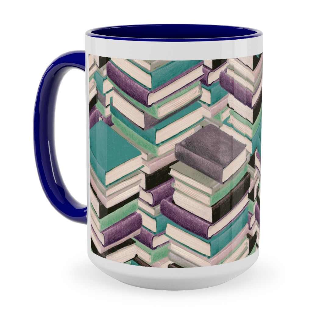 Book Stacks Ceramic Mug, Blue, , 15oz, Green, Jewel