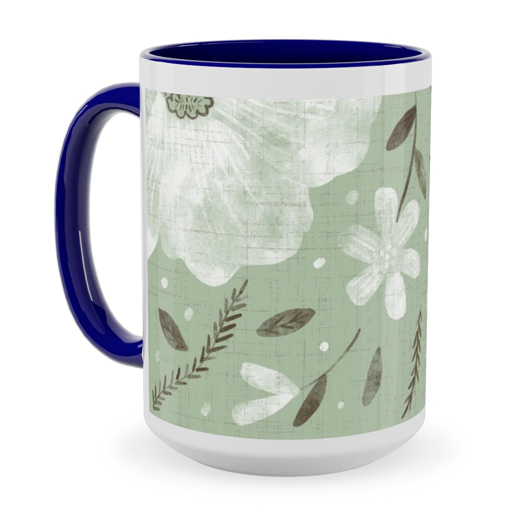 Charlotte Floral - Sage Ceramic Mug, Blue,  , 15oz, Green