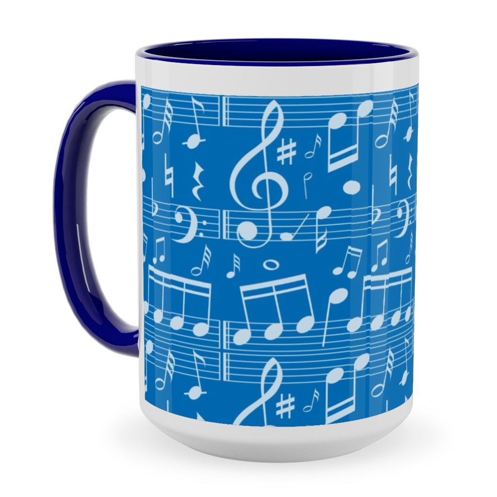 Music Notes - Blue Ceramic Mug, Blue,  , 15oz, Blue