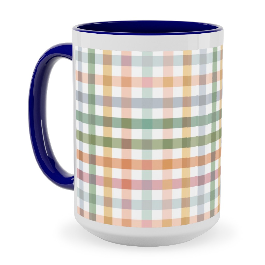 Gingham Picnic Cottagecore Summer - Multi Ceramic Mug, Blue, , 15oz, Multicolor