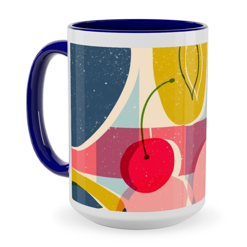 Summer Fruits - Bright Ceramic Mug, Blue,  , 15oz, Multicolor