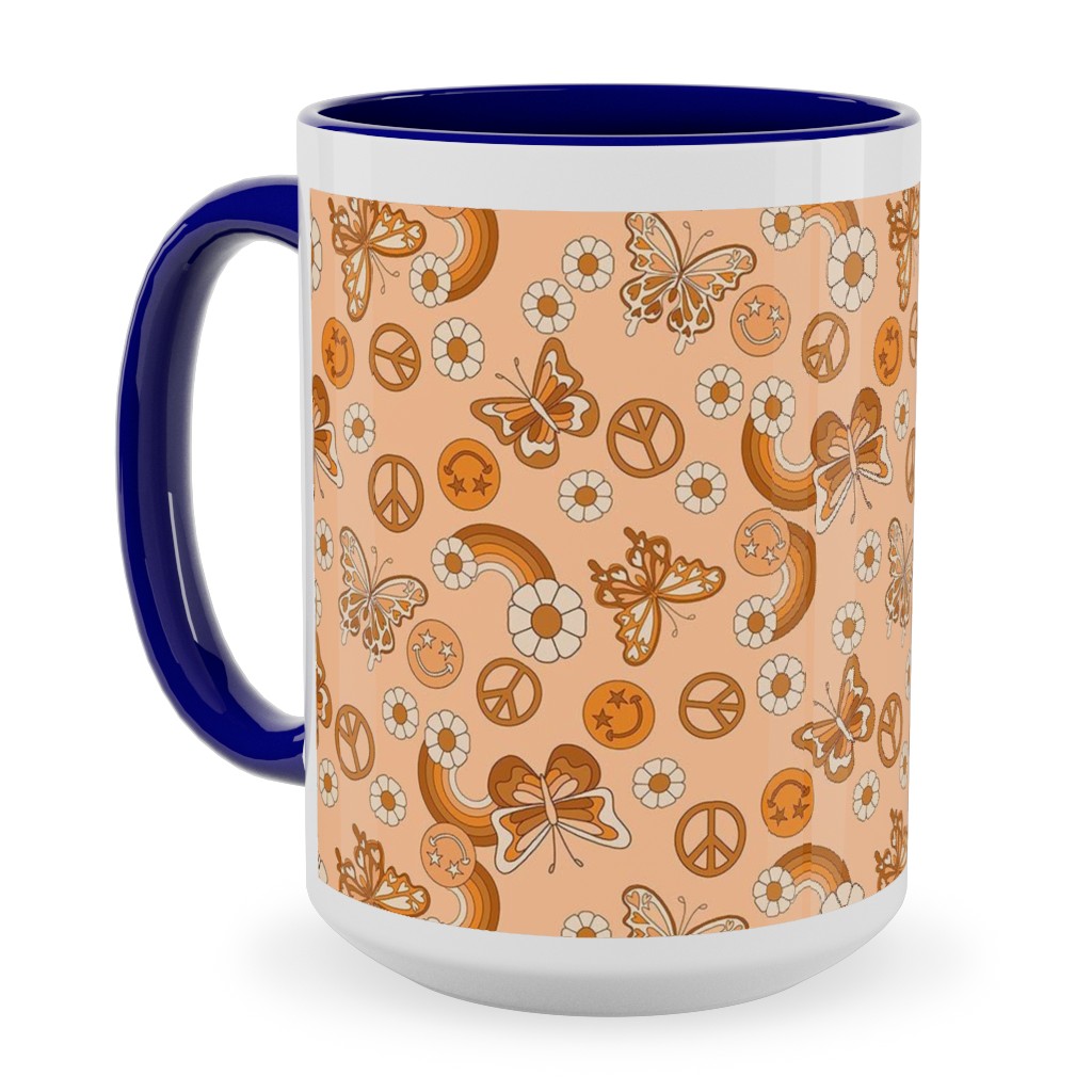 Peace Butterfly Boho - Orange Ceramic Mug, Blue, , 15oz, Orange, Orange