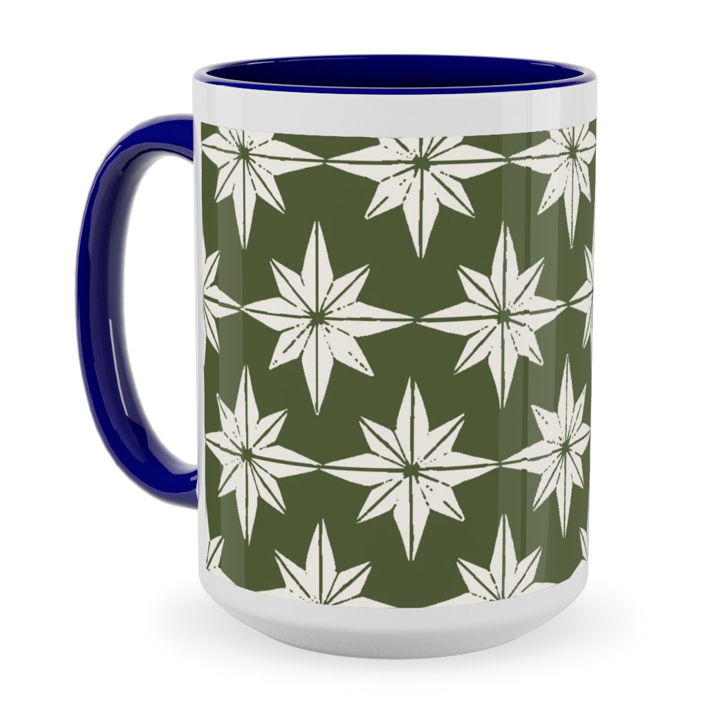 Christmas Star Tiles Ceramic Mug, Blue, , 15oz, Green, Forest