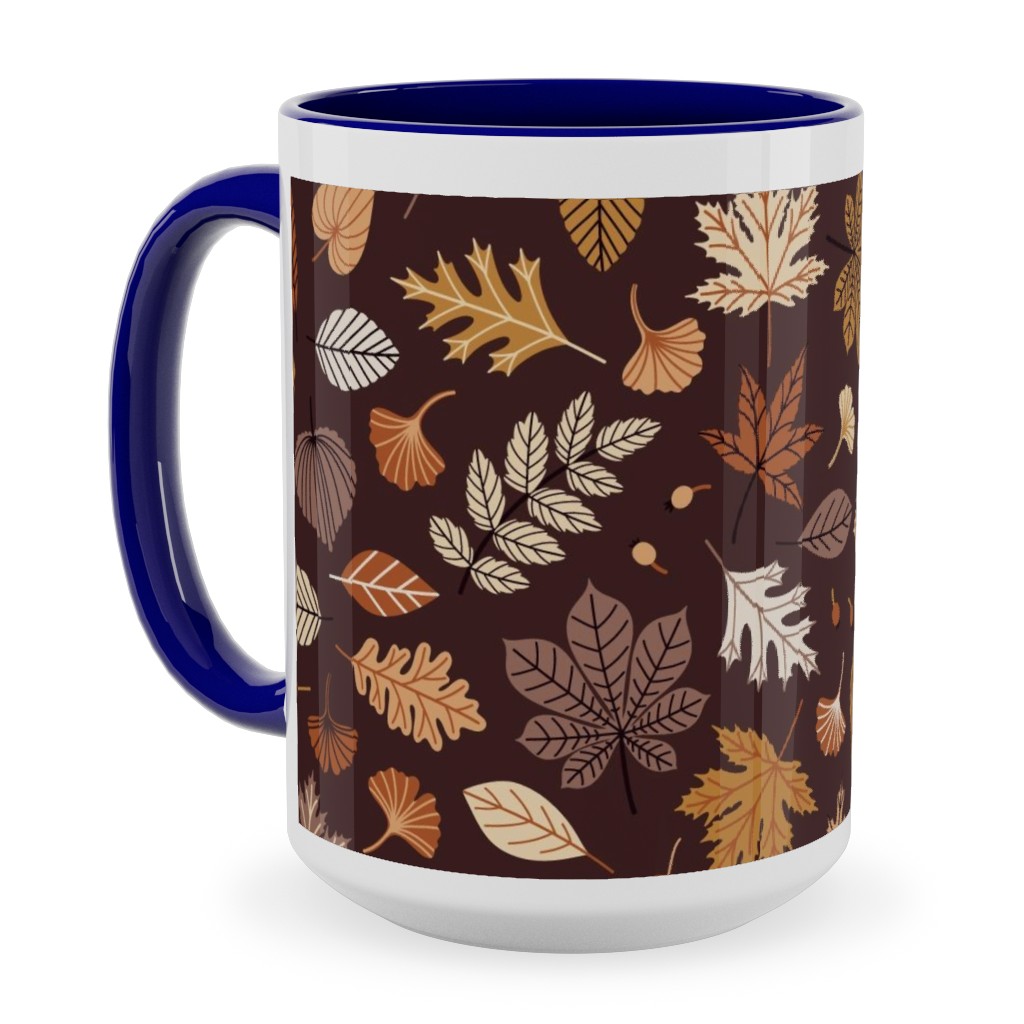 Falling Leaves - Brown Ceramic Mug, Blue, , 15oz, Brown, Brown
