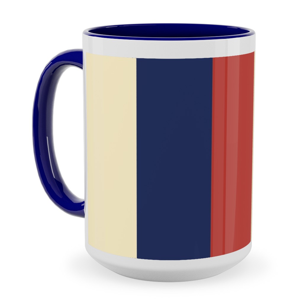 Camping Stripe Vertical - Multi Ceramic Mug, Blue,  , 15oz, Multicolor