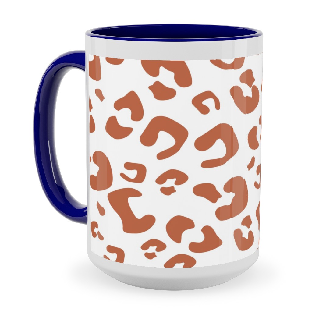 Leopard Print - Terracotta Ceramic Mug, Blue,  , 15oz, Brown