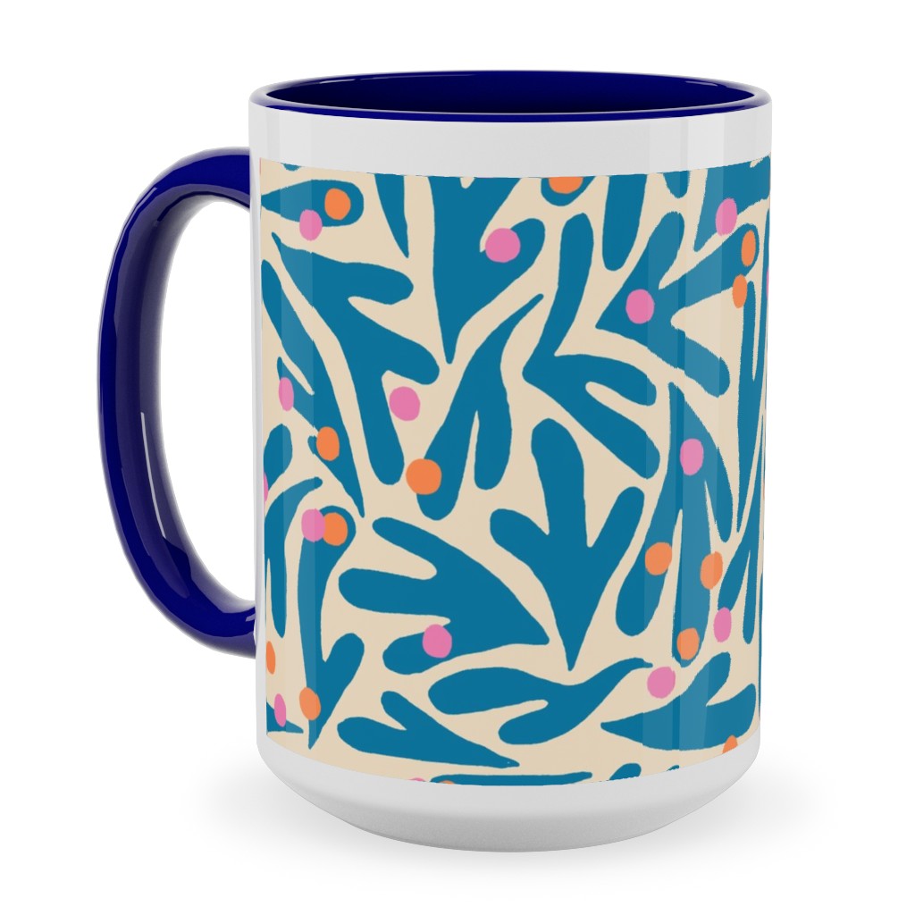 Funky Flora - Blue and White Ceramic Mug, Blue,  , 15oz, Blue