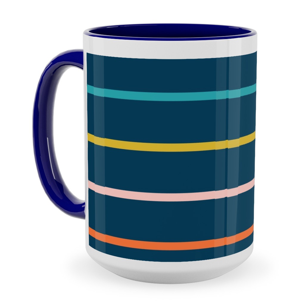 Summer Stripe - Dark Ceramic Mug, Blue,  , 15oz, Multicolor
